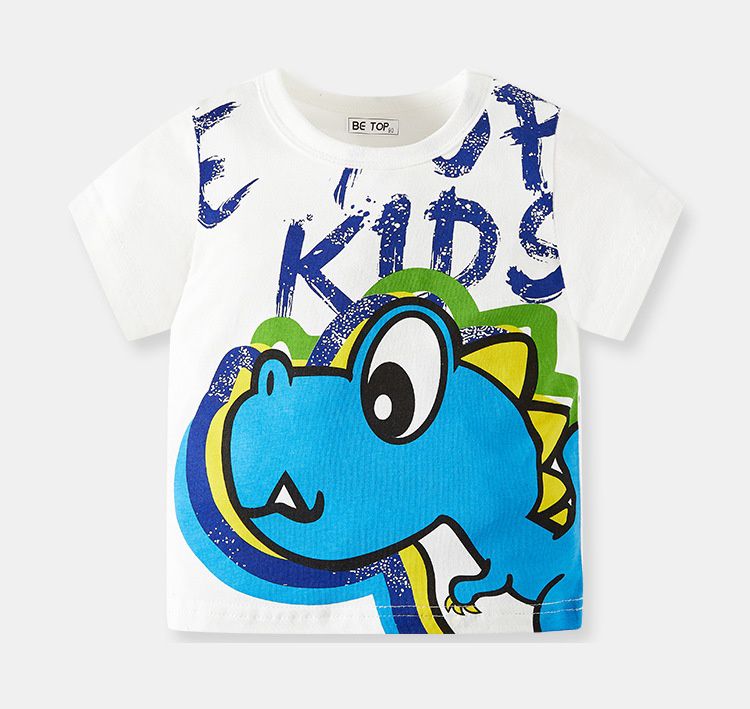 BE TOP - 純棉短袖上衣-飛天恐龍-白色
