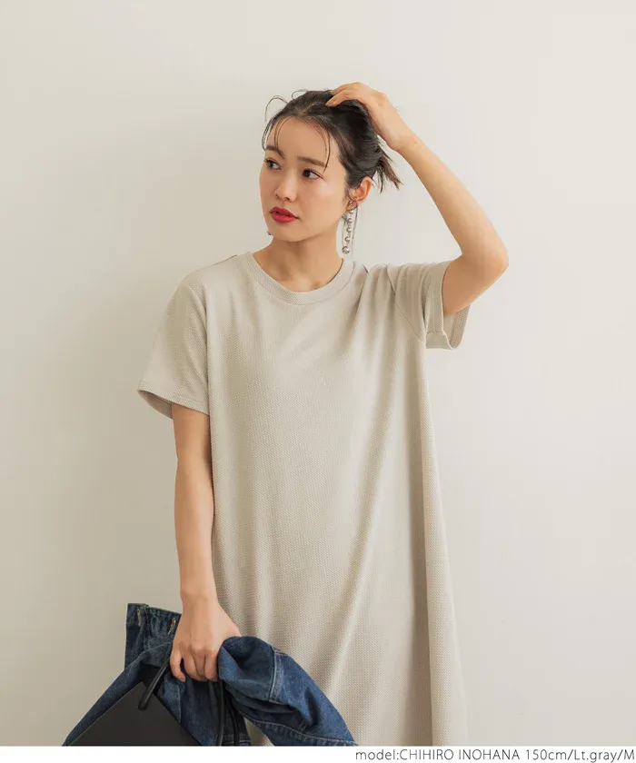 日本 COCA - 速乾彈性 修身圓領短袖洋裝-黑