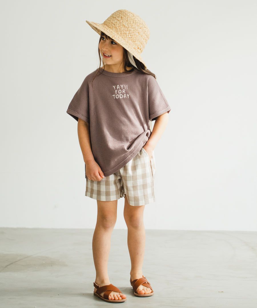 日本 PAIRMANON - 純棉百搭鬆餅紋短T-領口撞色-紫