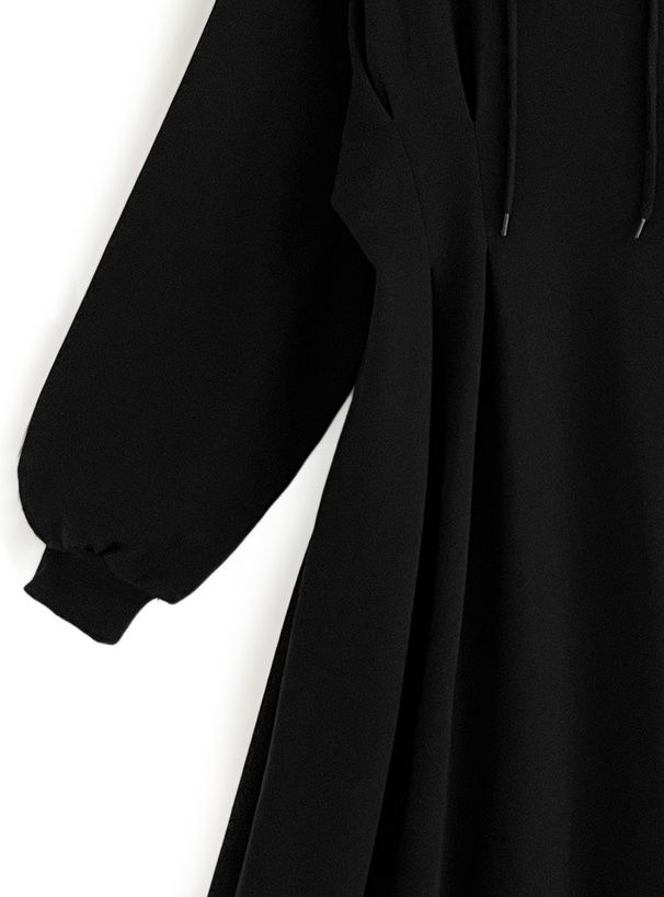 日本 GRL - 休閒感收腰連帽長袖洋裝-黑 (F)