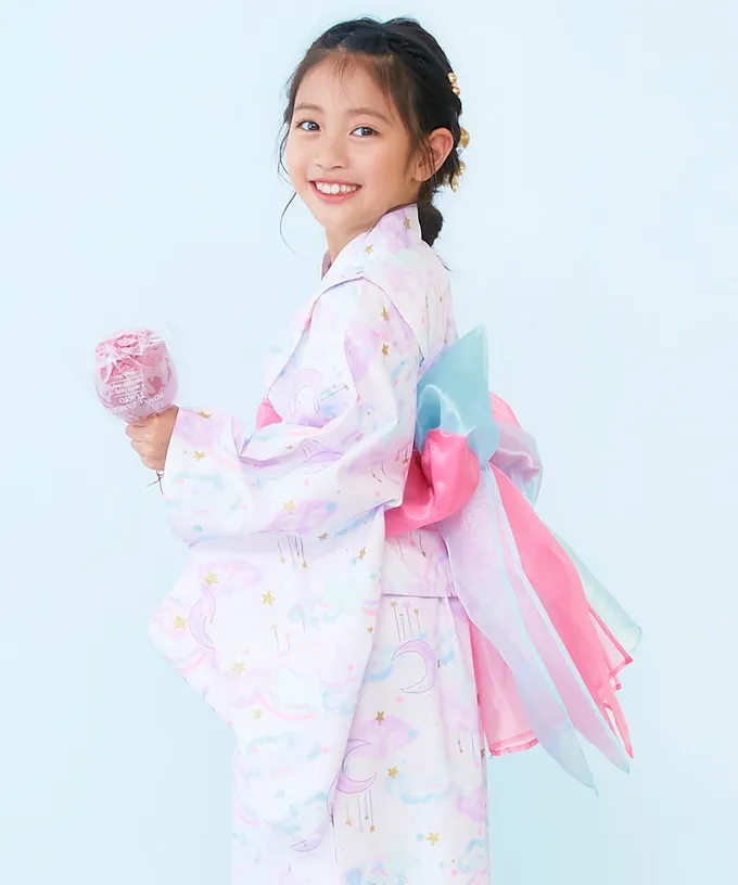 日本 devirock - 純棉 2way穿搭華麗浴衣洋裝(4件組)-可愛雛菊-水藍白