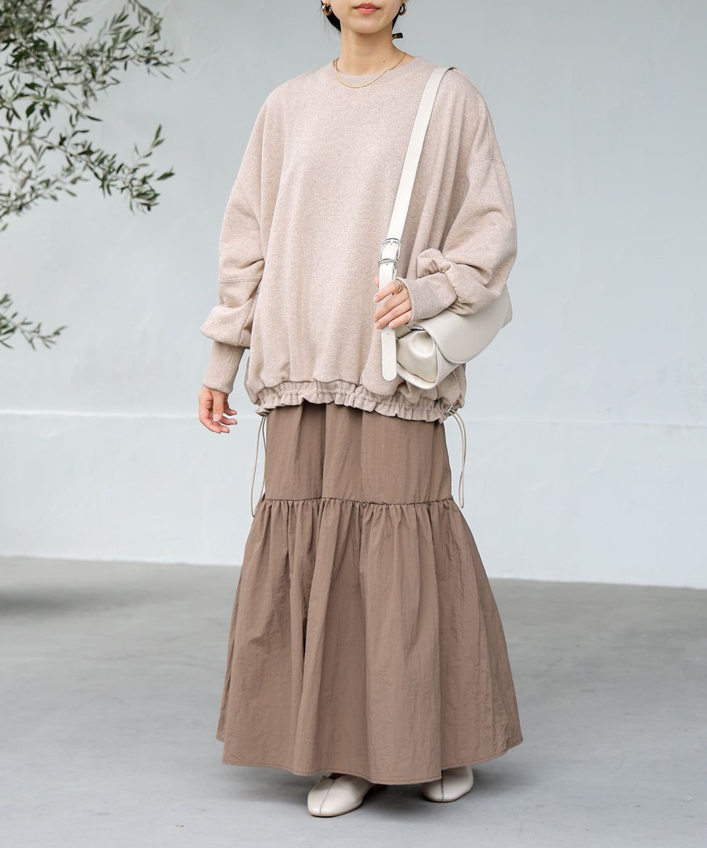 日本 Bab - 假二件拼接休閒束口長袖洋裝-咖棕系