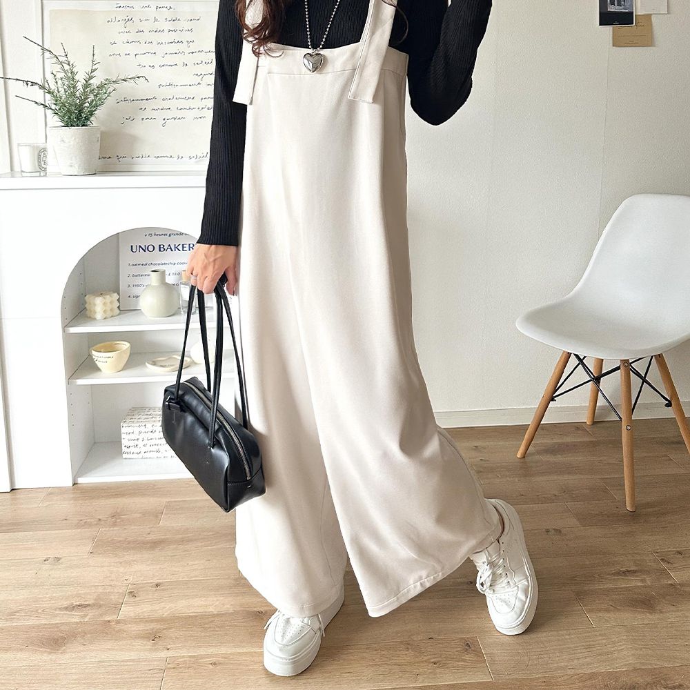 前後2way工裝風俐落廓形連身褲-象牙