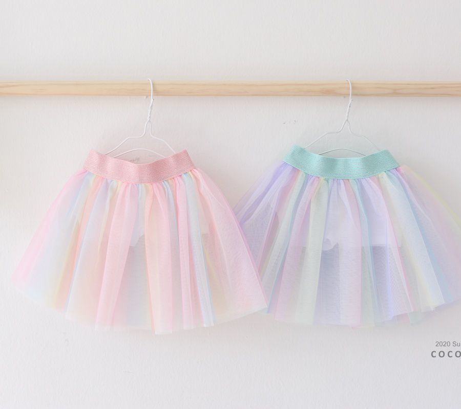 韓國 Coco Rabbit - 彩虹漸層網紗褲裙-薄荷綠