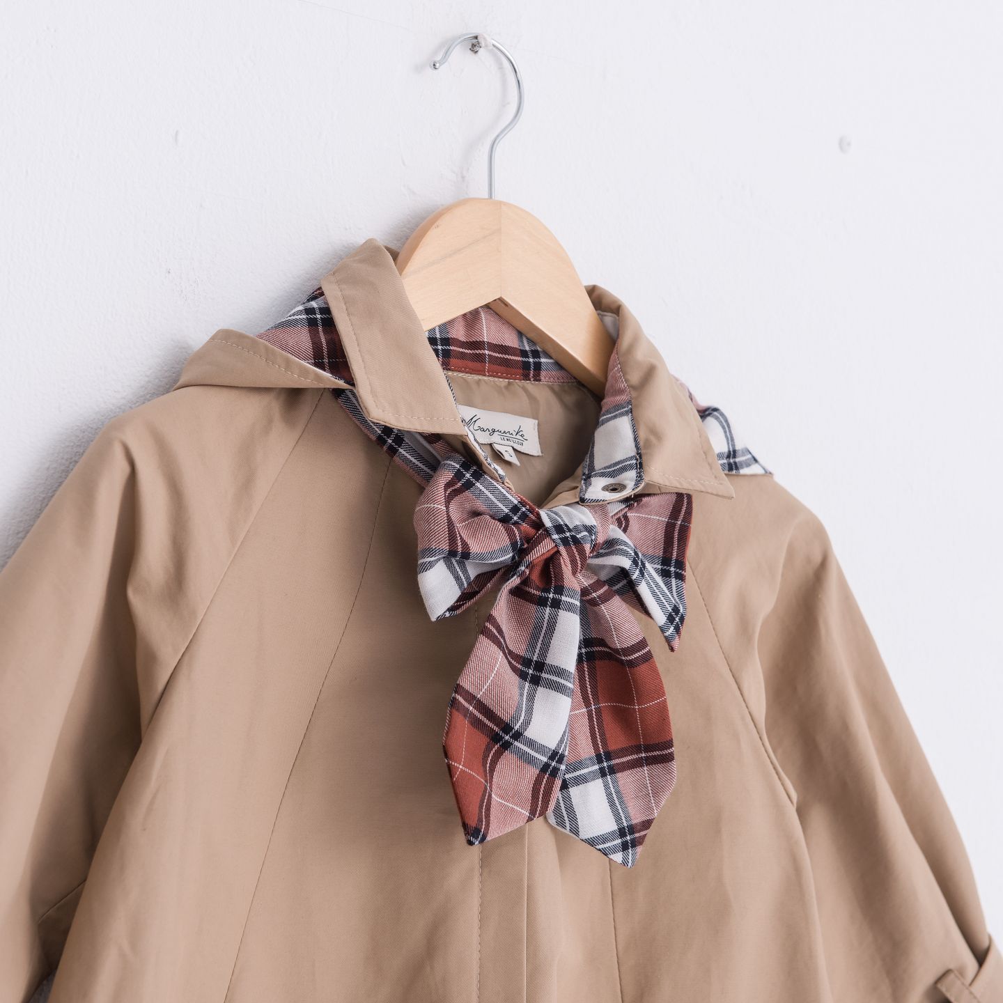 Marguerite - 法式森林大領結防潑水斗篷感風衣-卡其
