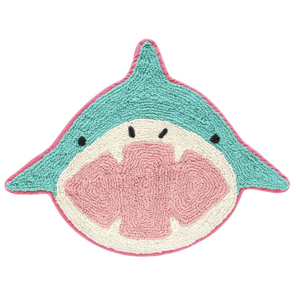 日本 TOMO - 可愛動物地墊/腳踏墊-小鯊魚-水藍 (約48x62cm)