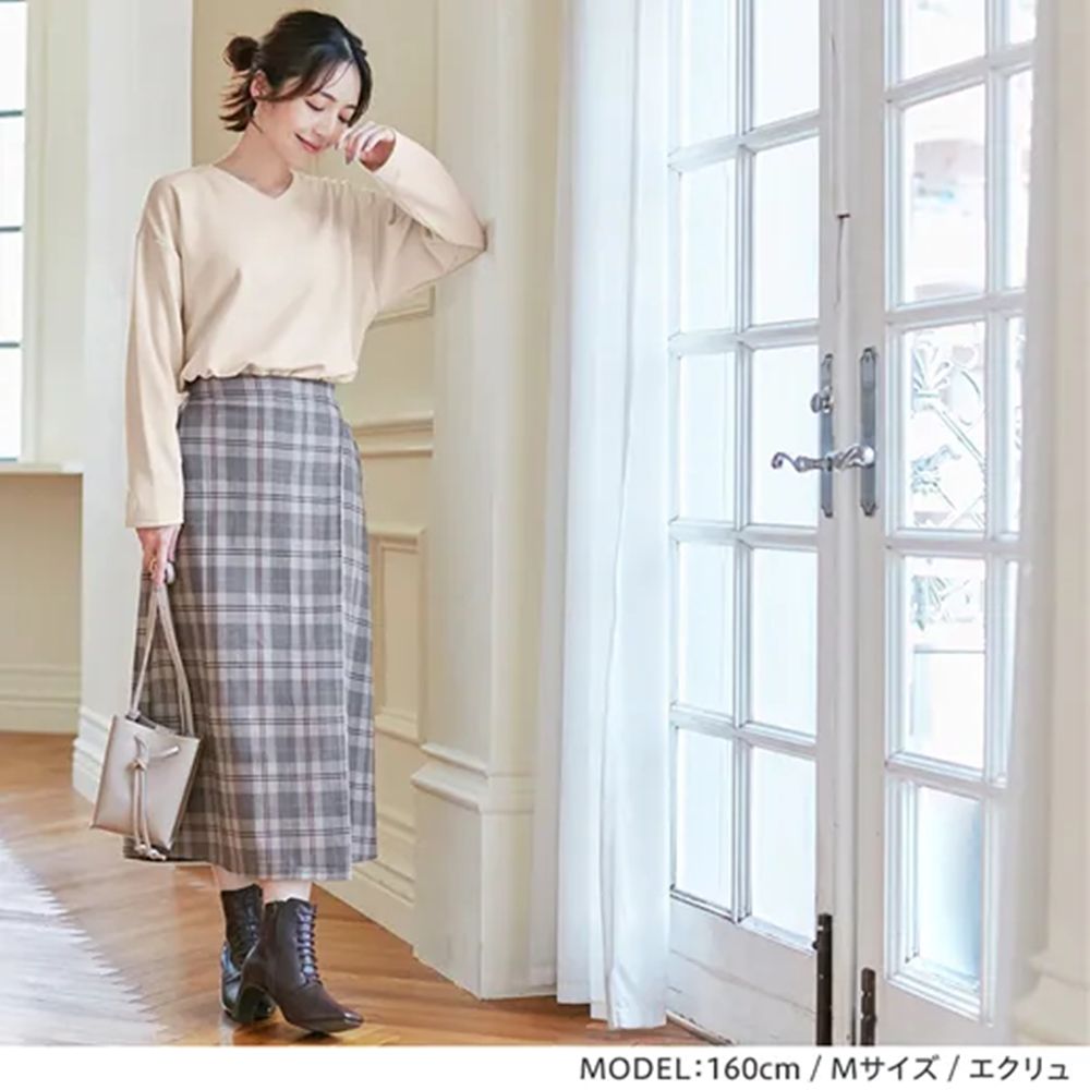 日本 BELLUNA - 蓄熱保暖V領長袖上衣-淺灰