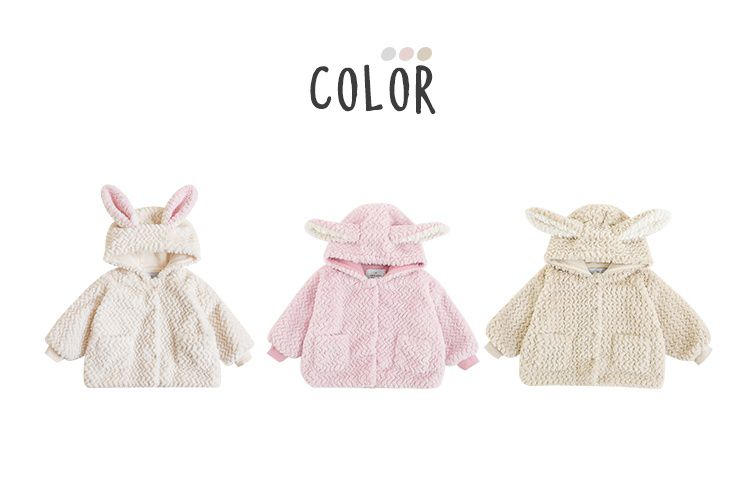 TONGMO - 立體造型毛絨保暖連帽外套-兔耳朵-粉色