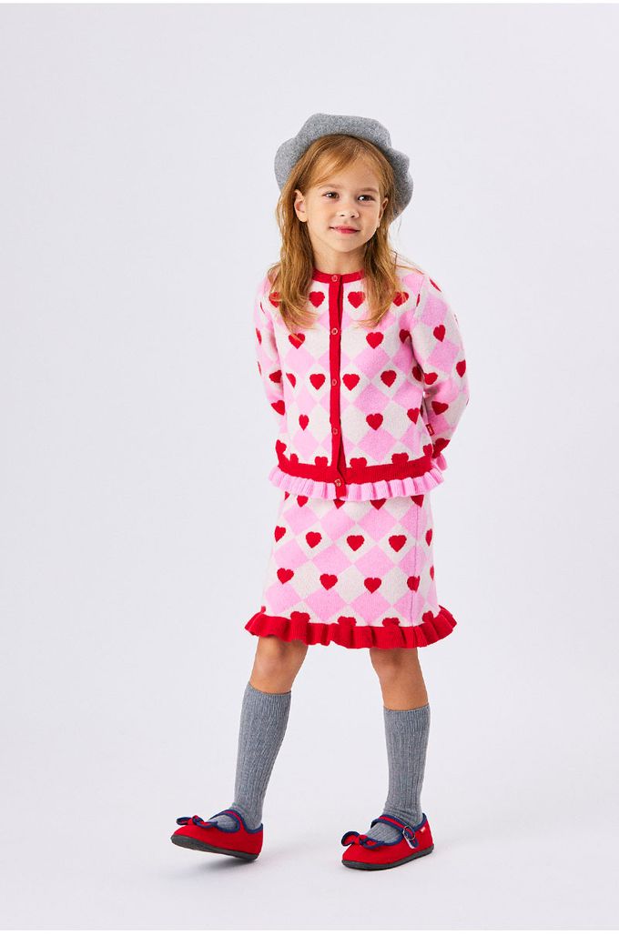 韓國 OZKIZ - 鬆緊腰方形愛心點綴針織短裙