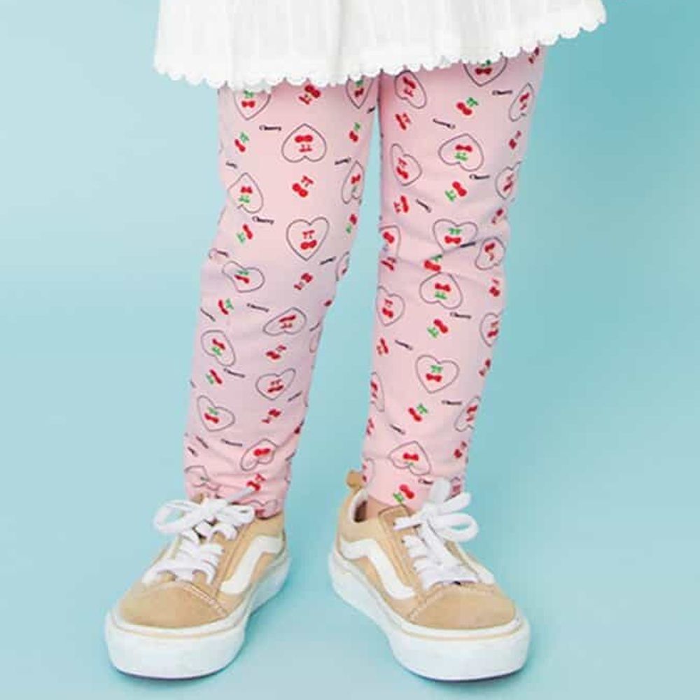 DAISUKI 可愛百搭彈性九分褲-愛心櫻桃-嫩粉紅