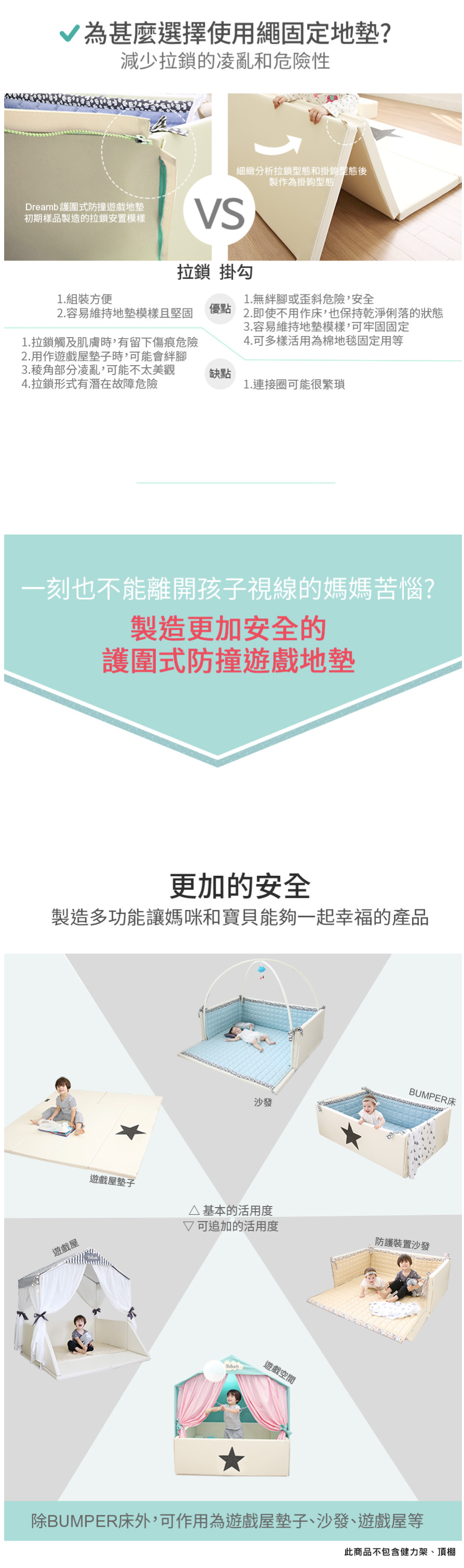 韓國 GGUMBI/DreamB - GGUMBI/DreamB 多功能圍欄地墊式嬰兒床-米星星 (攤平: 176*184*4cm)