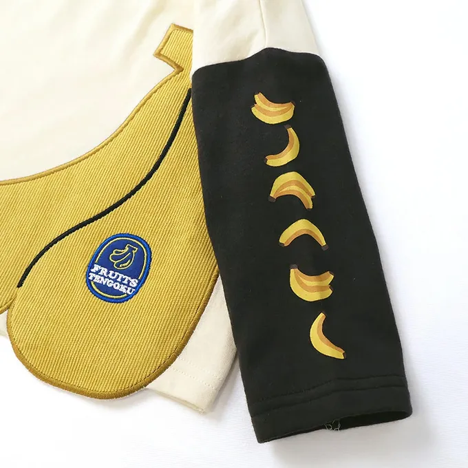 日本 ZOOLAND - 水果樂園 燈芯絨香蕉撞色長袖上衣-象牙白