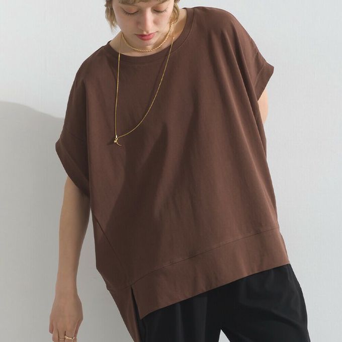 日本 le colis - 接觸冷感 前短後長落肩素色上衣-咖啡
