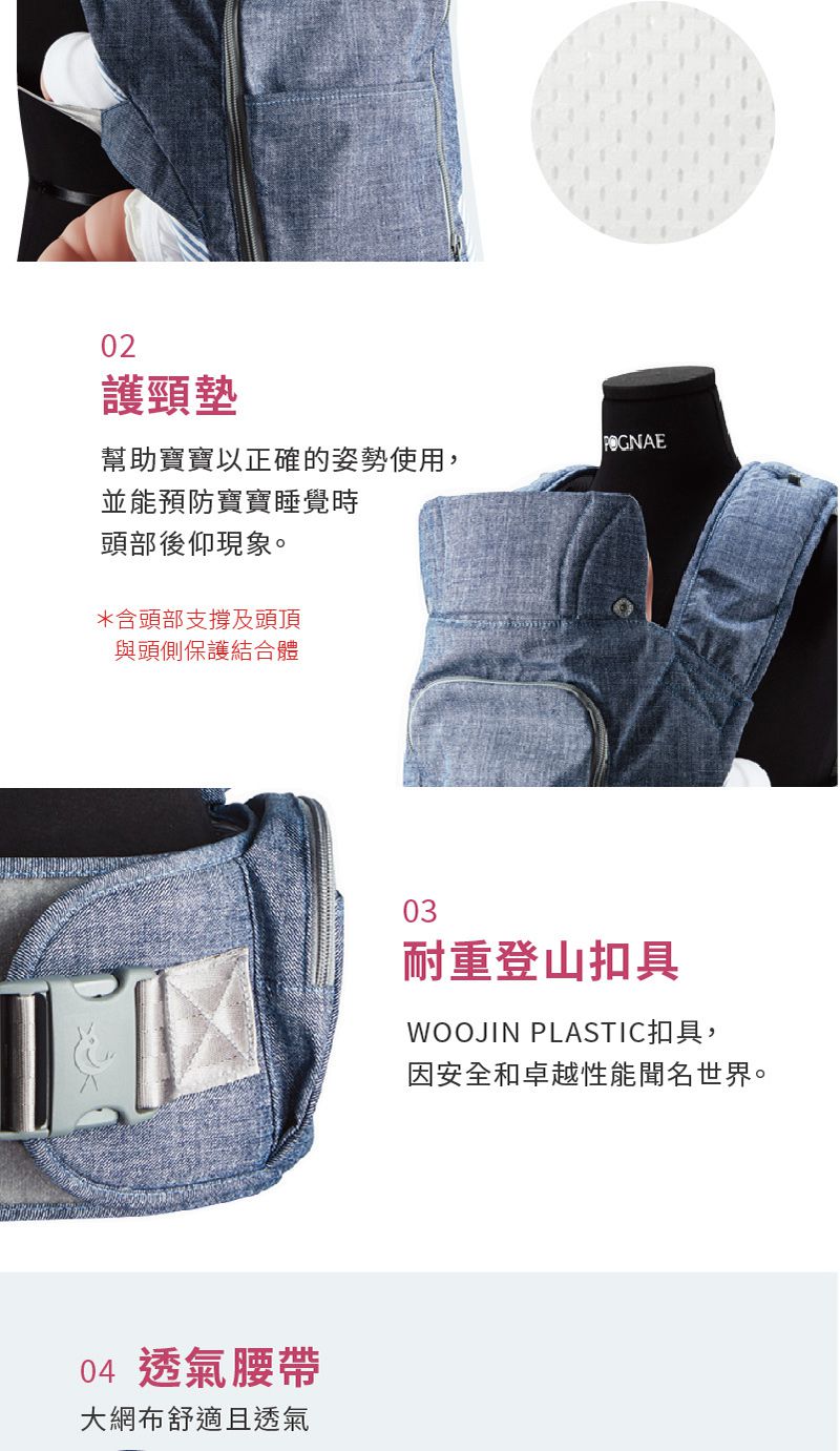 韓國 POGNAE - No5 Plus Light三合一輕量型機能揹帶-復刻牛仔灰