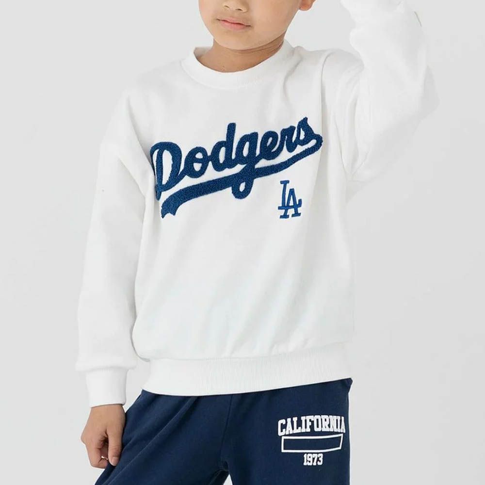 MLB聯名 立體刺繡縮口長袖上衣-洛杉磯道奇-白