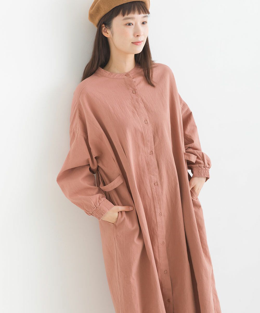 日本女裝代購 - 文藝少女小立領長袖洋裝-珊瑚粉