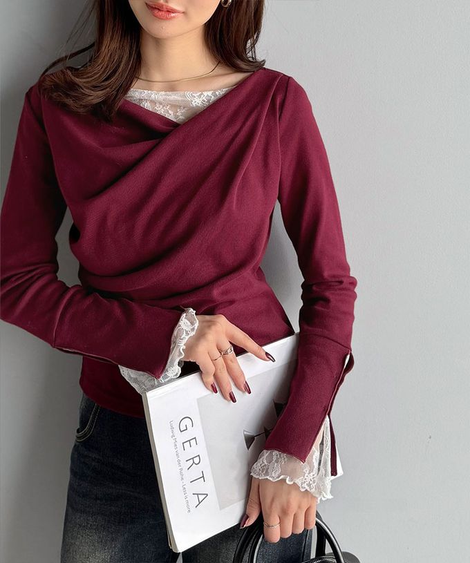 日本 Classical Elf - 蕾絲皺摺美型喇叭袖上衣-黑