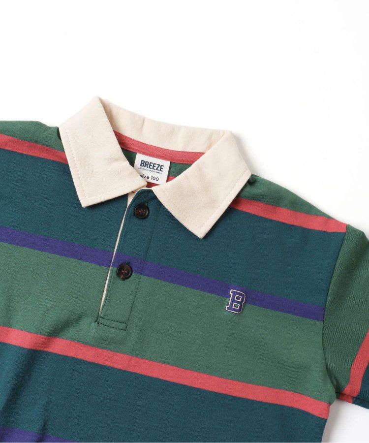 日本 BREEZE - 橄欖球風橫條長袖polo衫-紅卡其