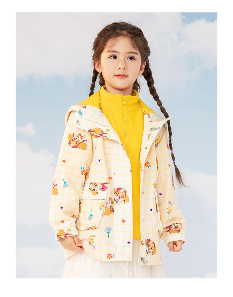 卡通汪汪隊連帽防風衝鋒外套-卡通人物天天-黃色