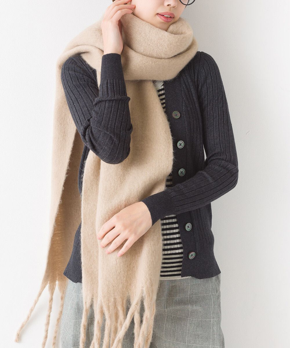 日本 OMNES - 起毛柔軟流蘇圍巾/披肩-粉橘黃 (36x198cm)