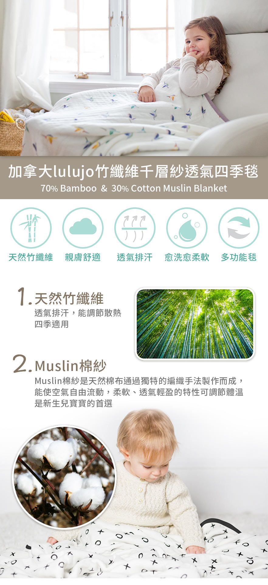 加拿大 lulujo - 加拿大lulujo竹纖維千層紗透氣四季毯-蜂鳥
