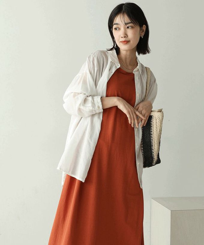 日本 Bab - 透氣嫘縈肩皺摺A字無袖洋裝-焦糖橘