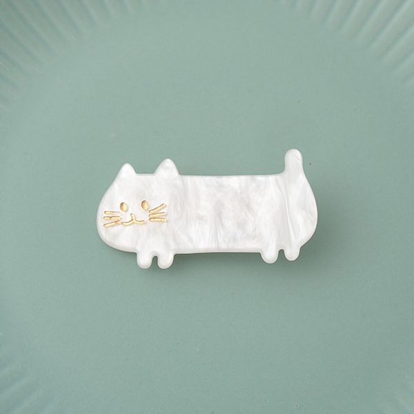 日本 Lycee mine - 大理石紋療癒貓咪髮夾-象牙白 (F)