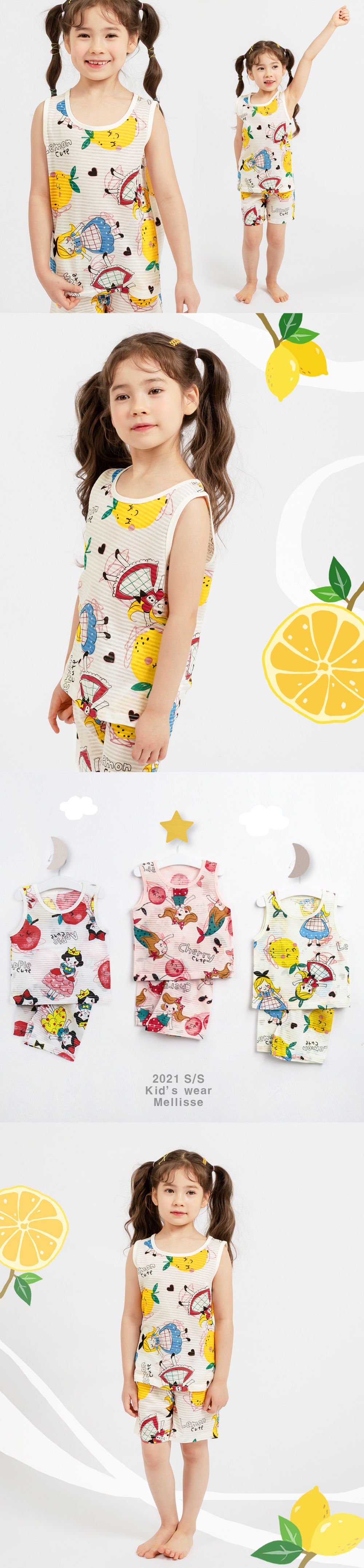 韓國 Mellisse - 韓製輕薄透氣無袖家居服(無螢光棉)-微笑公主與檸檬