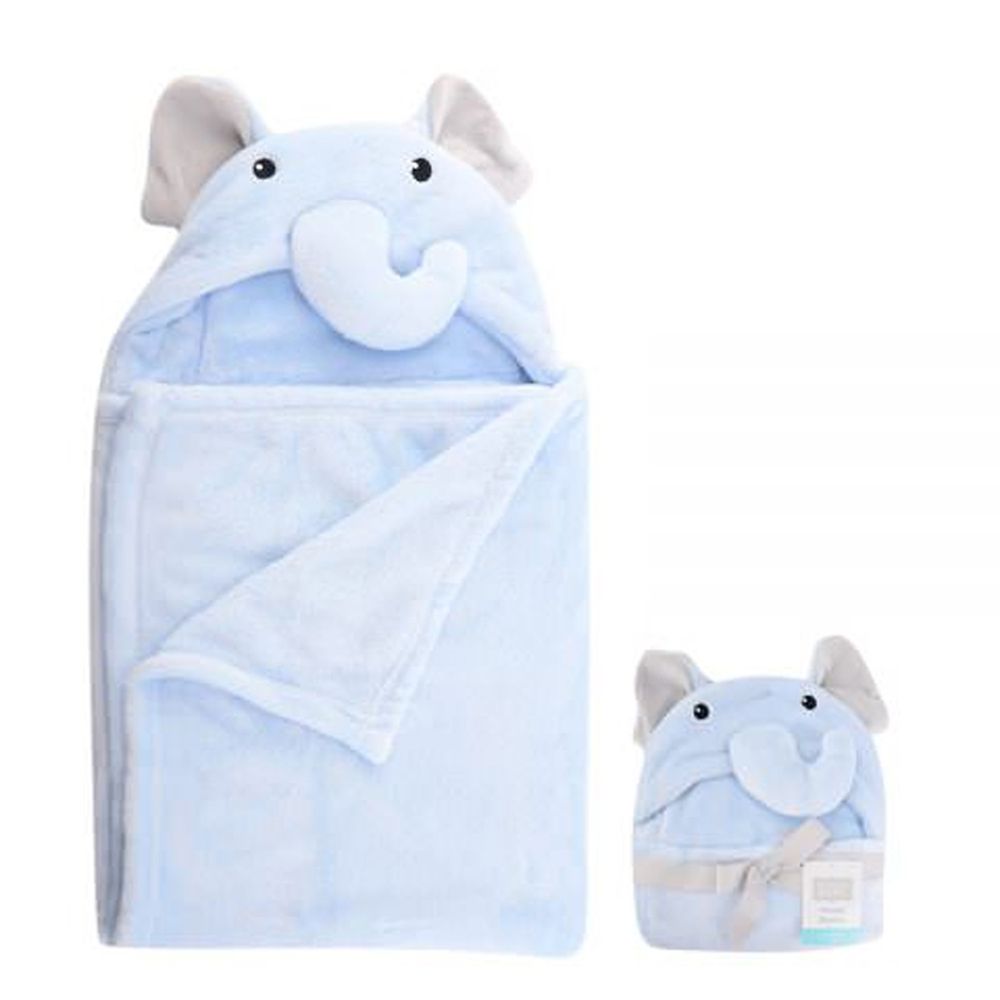 美國 Luvable Friends - 嬰幼兒動物造型連帽安撫毯/小毯子/嬰兒毯-淺藍大象