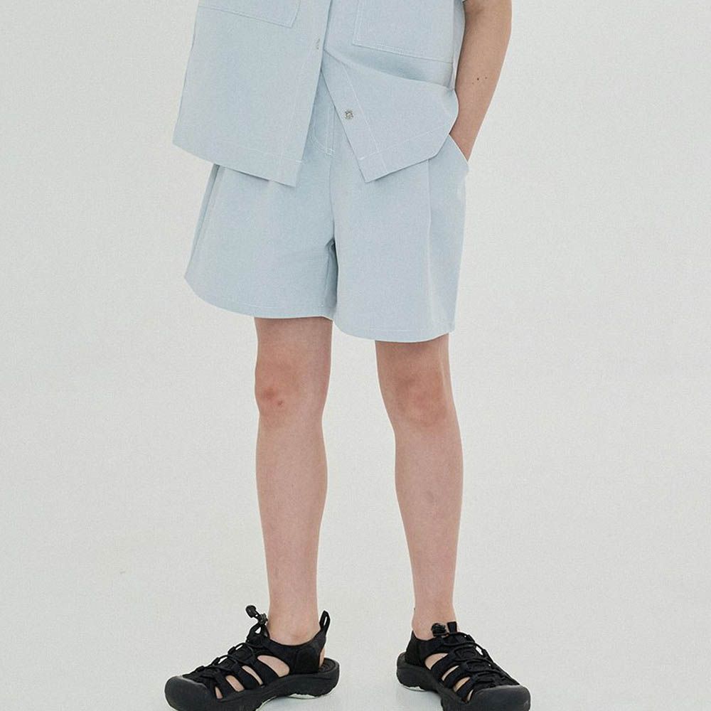 後鬆緊男孩寬鬆丹寧風短褲-淺藍
