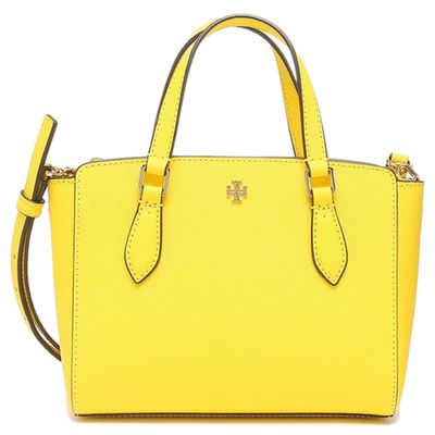 TORY BURCH - 雙T-LOGO素面皮革兩用包 (黃)