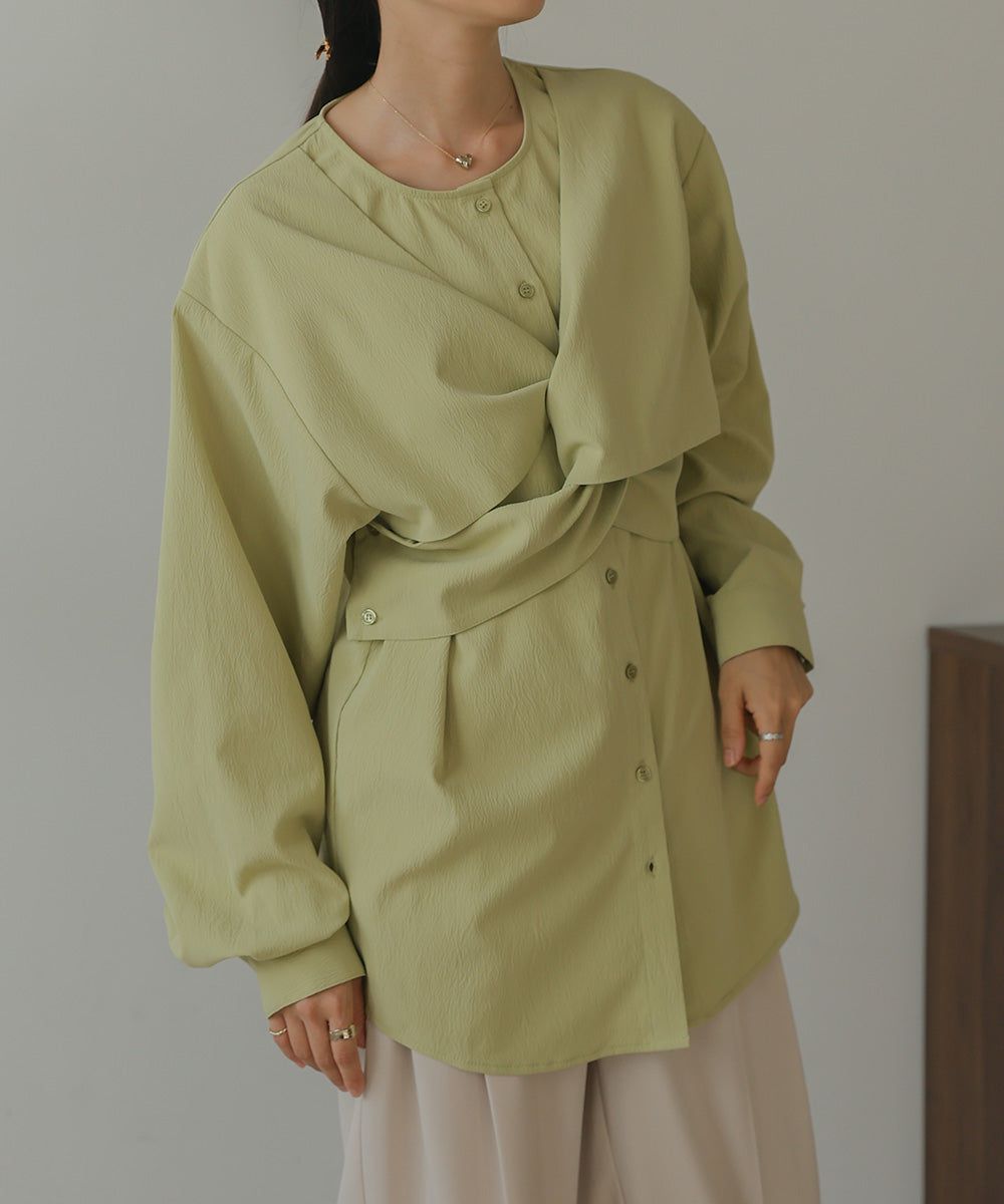 日本 Bab - 時尚扭結設計長袖襯衫-淺綠