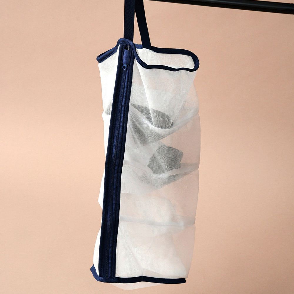 抗菌防臭速乾 襪子分隔洗衣曬衣袋-白x海軍藍