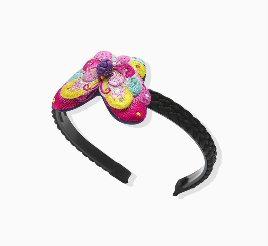 韓國 yedam - 韓服髮飾-刺繡蝴蝶髮箍-桃粉