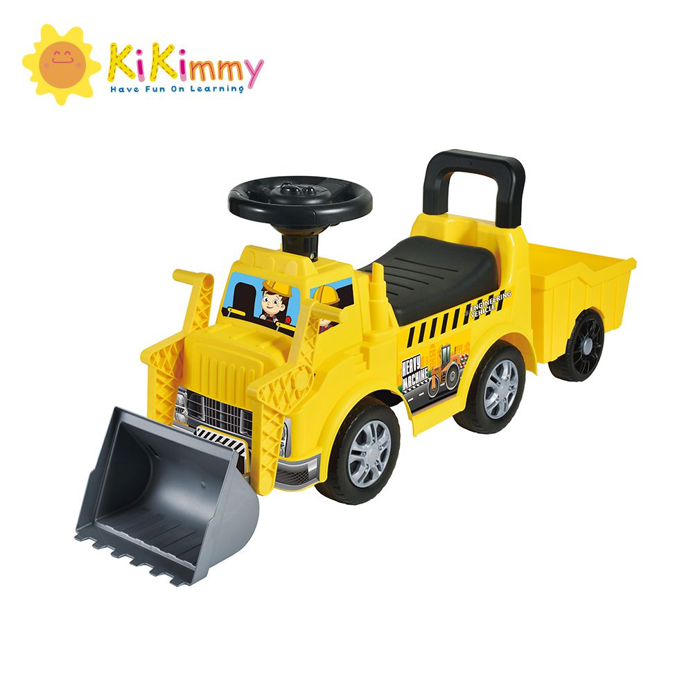 Kikimmy - 多功能推土機造型助步車-附車廂(騎乘玩具/滑步車/嚕嚕車) (挖土機附車廂款)