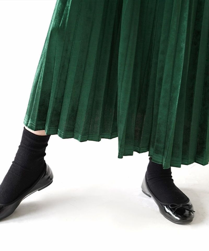 日本 zootie - 優雅光澤感百褶長裙-深墨綠
