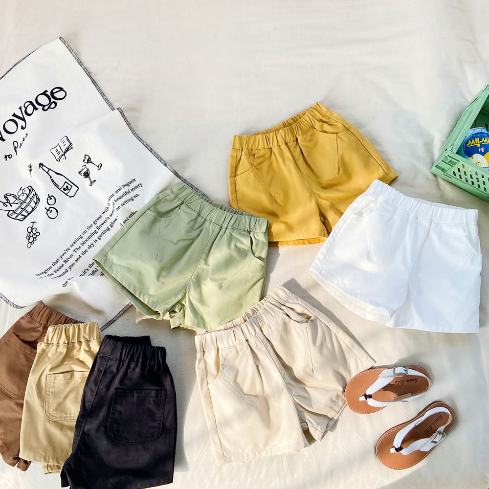 腰鬆緊休閒百搭短褲-杏色