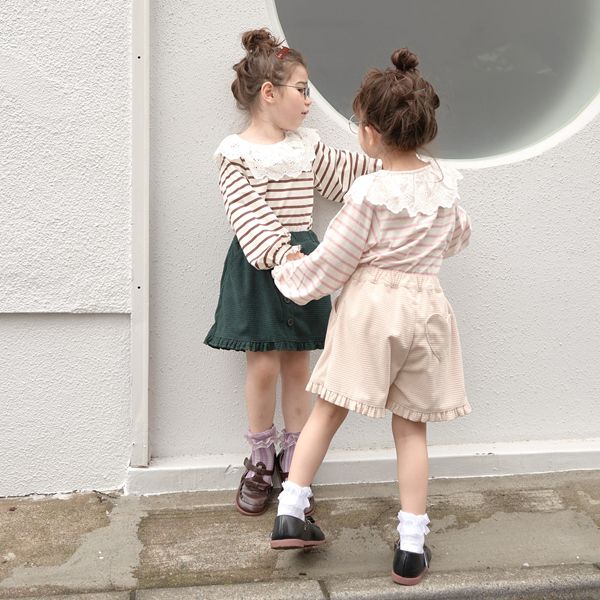 日本 Lycee mine - 大片荷葉蕾絲領束口長袖上衣-薰衣草