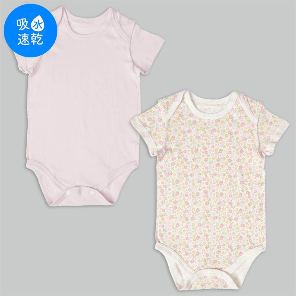 短袖速乾包屁衣2件組套頭式-小花-紫色