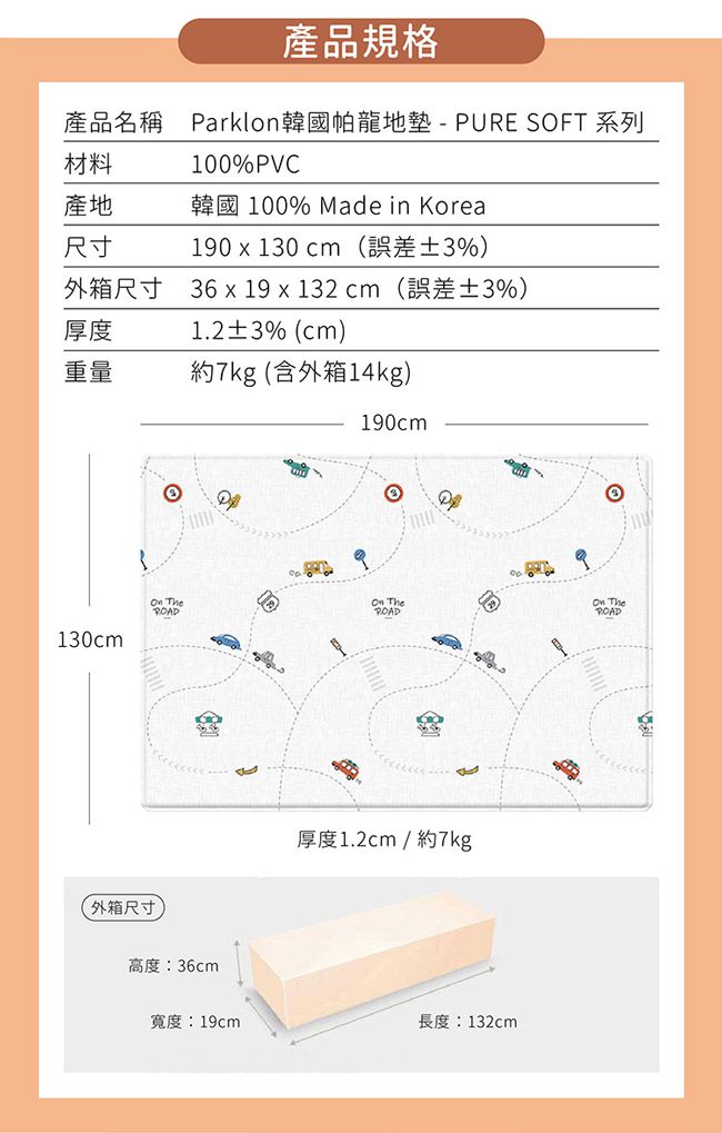 韓國 Parklon 帕龍 - 1.2cm puresoft 雙面地墊-笑臉米米 (130x190x1.2cm)
