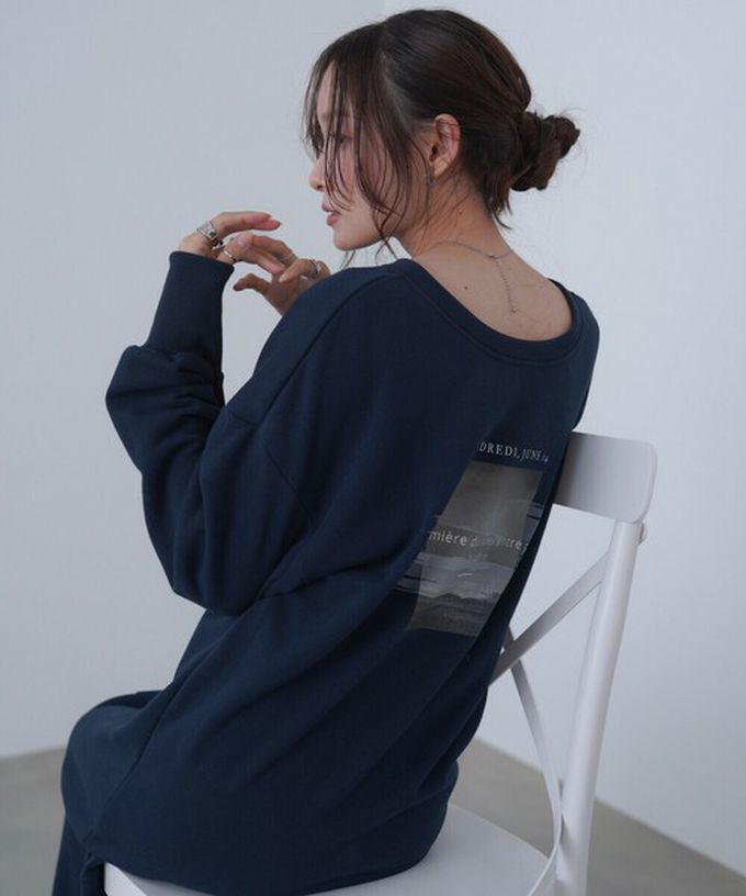 日本 Bab - 前後2way魚尾下擺休閒印花長袖洋裝-淺灰