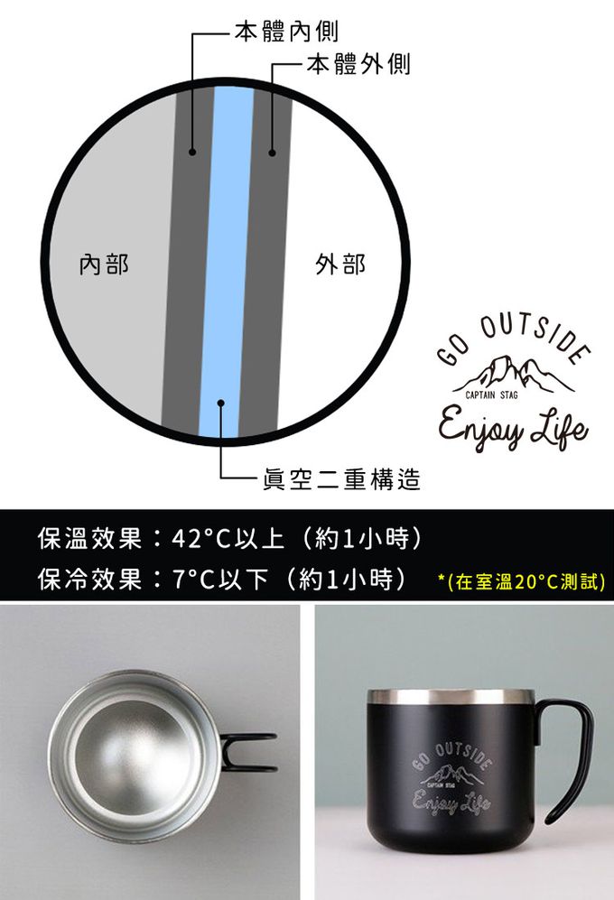 日本CAPTAIN STAG - 雙層不鏽鋼go outside款馬克杯350ml (銀色)