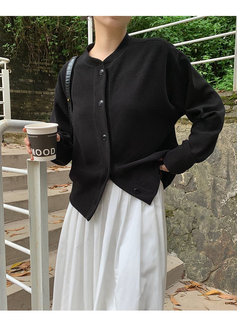 小香風圓領排釦開衫外套-灰色