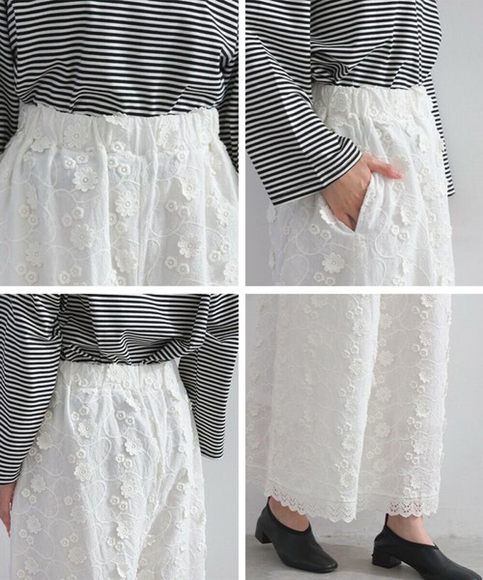 日本 Lupilien - 100%棉 奢華滿版緹花刺繡寬褲-白