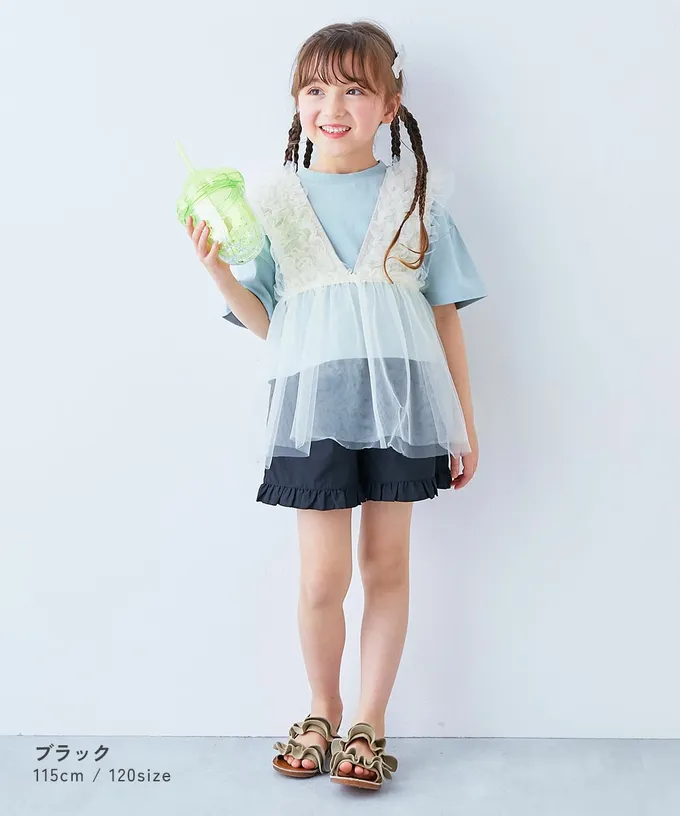 日本 devirock - 水陸二用 可愛荷葉邊玩水短褲-黑