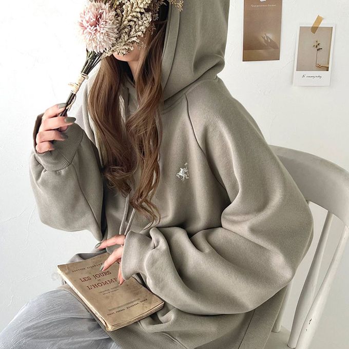 日本 Classical Elf - 簡約刺繡logo裏起毛帽T-煙燻粉