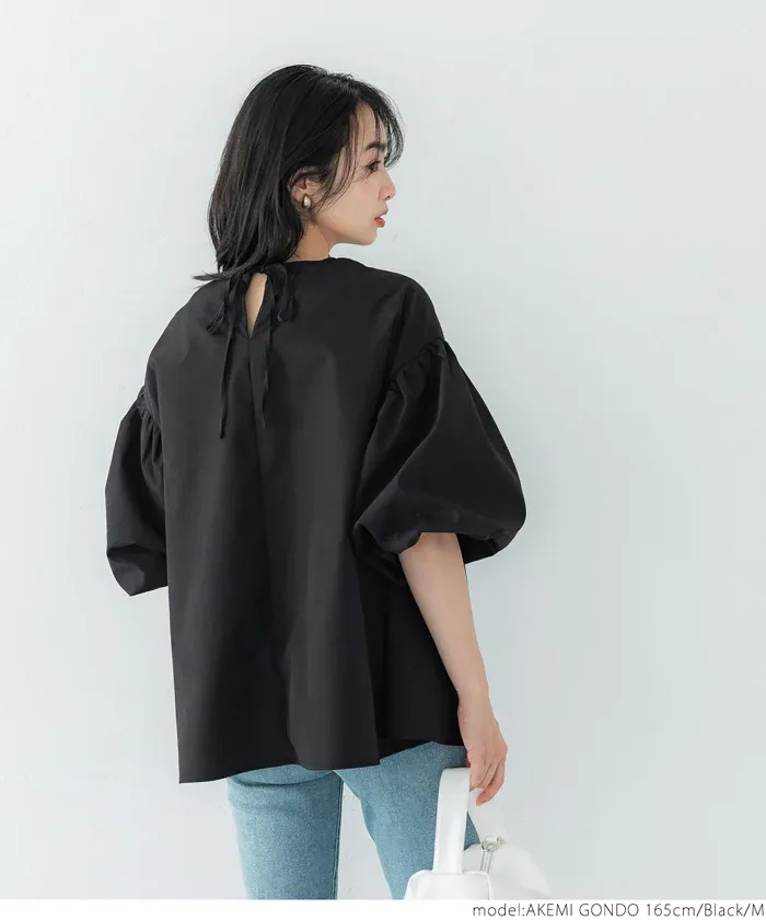 日本 COCA - 經典浪漫圓領澎澎袖上衣-深藍