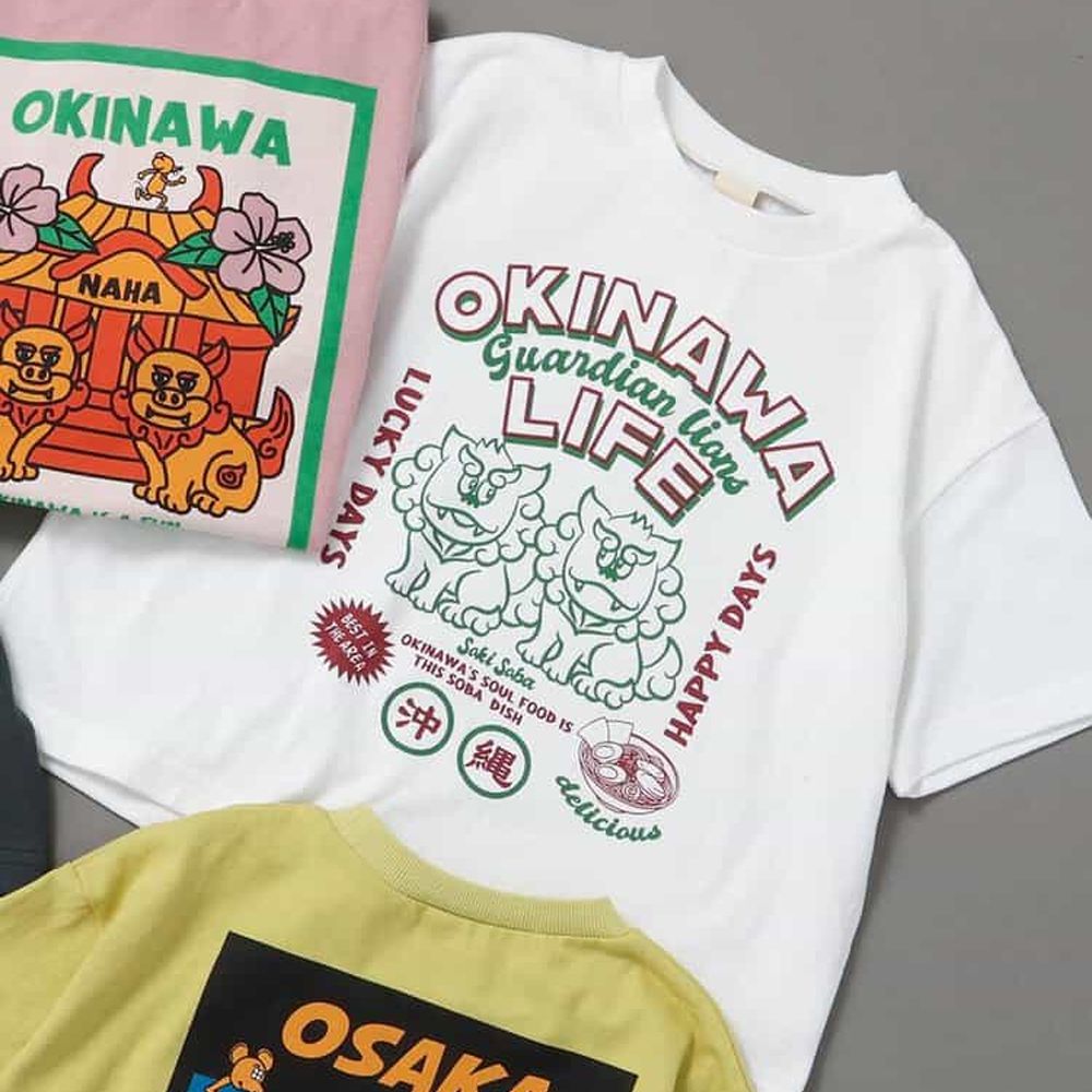 [限量]日本風情印花短袖上衣-沖繩風獅爺-白