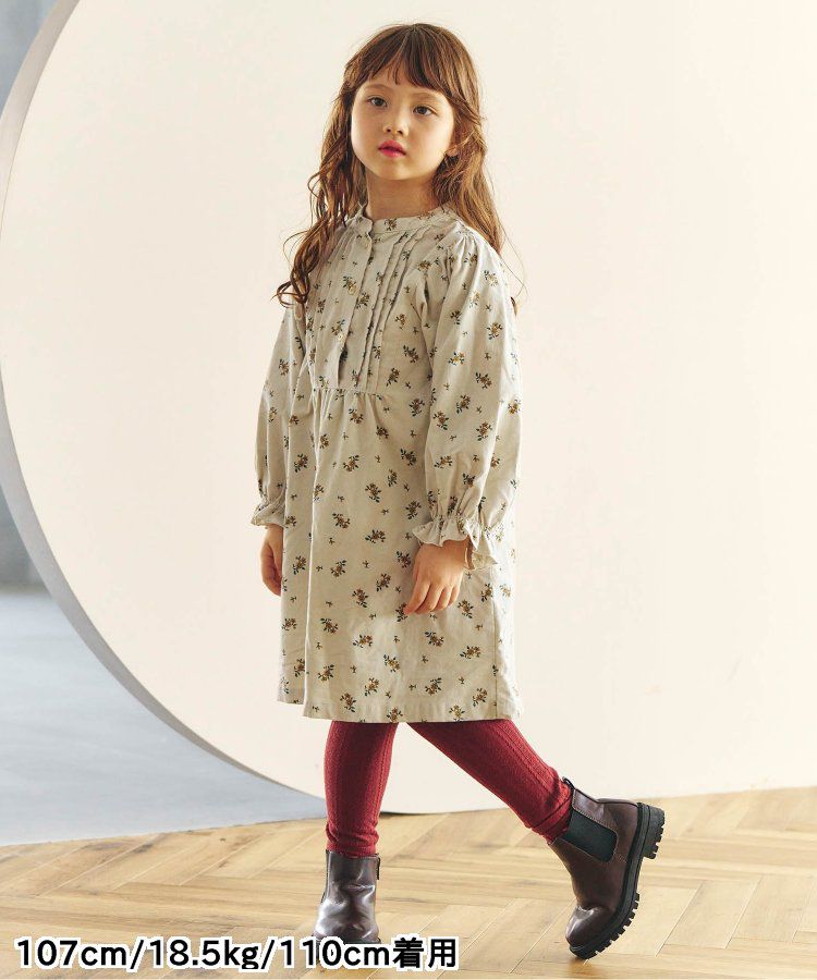 日本 apres les cours - 襯衫領微甜束口長袖洋裝-碎花-海軍藍