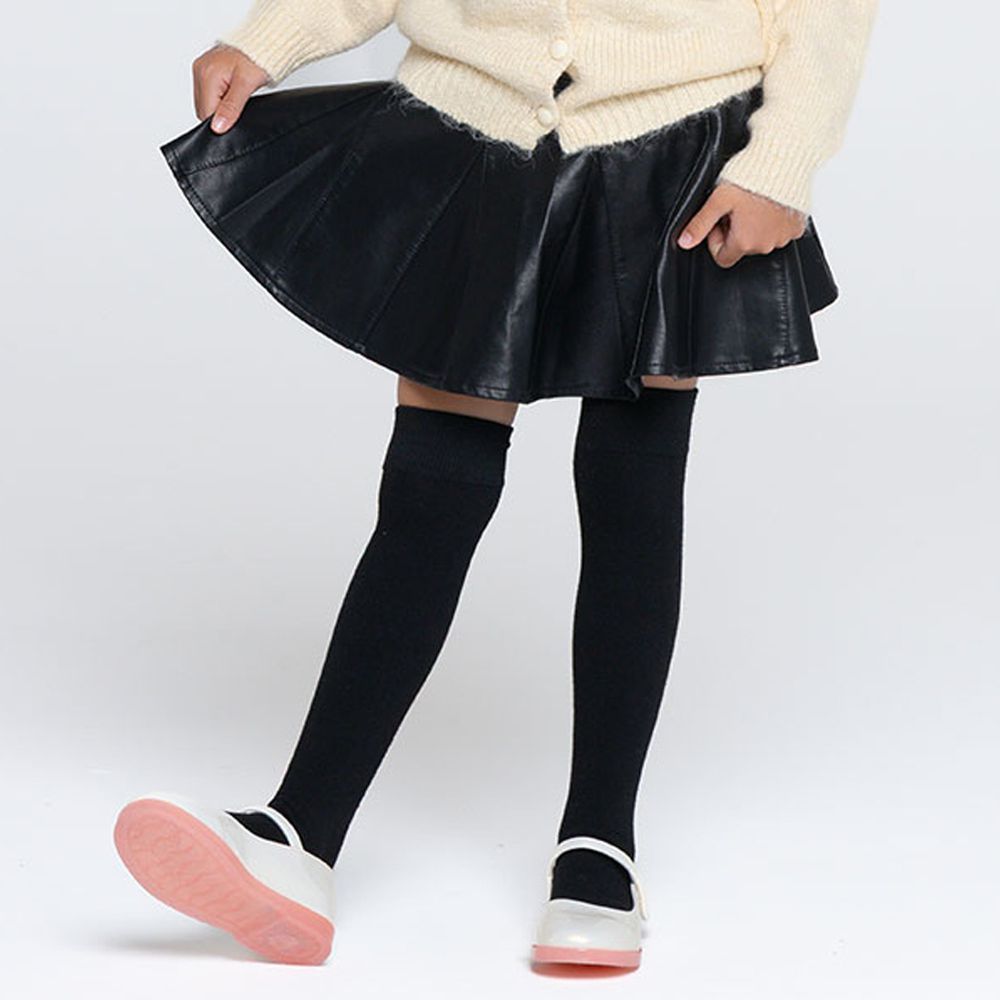 鬆緊腰時尚皮革短裙-黑